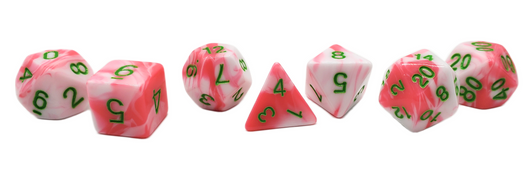 Old School 7 Piece DnD RPG Dice Set: Vorpal - Pink & White w/ Green