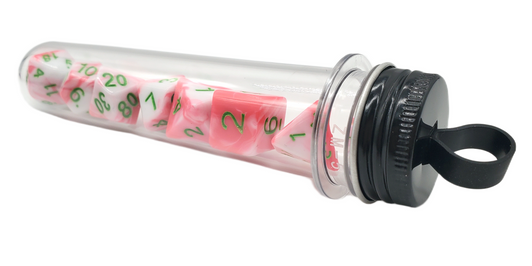 Old School 7 Piece DnD RPG Dice Set: Vorpal - Pink & White w/ Green