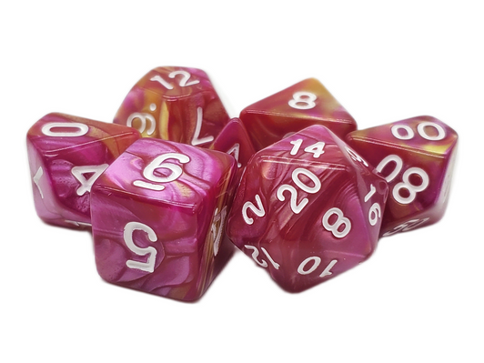 Old School 7 Piece DnD RPG Dice Set: Vorpal - Rose Red & Yellow