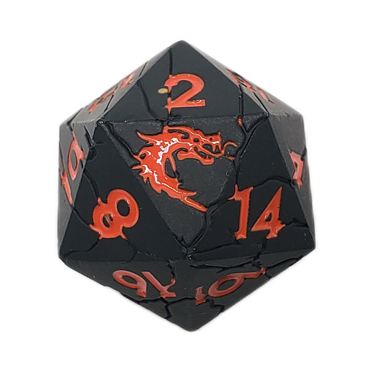 Old School DnD RPG Metal D20: Orc Forged - Matte Black w/ Orange