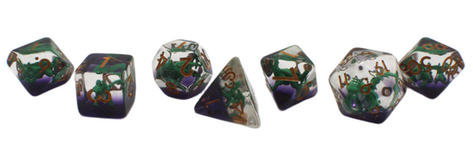 Old School 7 Piece DnD RPG Dice Set: Infused - Dragon Green