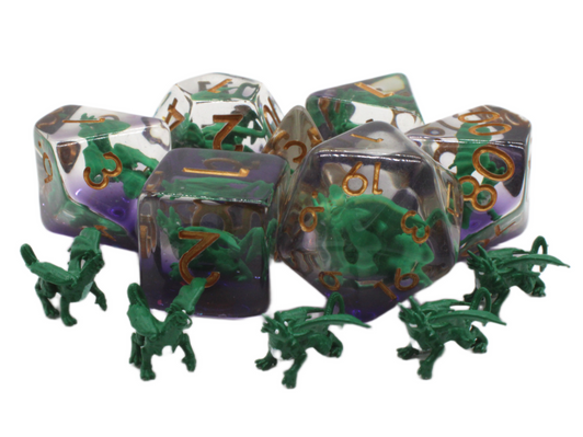 Old School 7 Piece DnD RPG Dice Set: Infused - Dragon Green