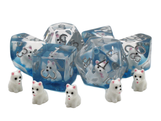 Old School 7 Piece DnD RPG Dice Set: Animal Kingdom - Dog Samoan