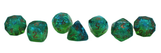 Old School Dice: Sharp Edged 7-Piece Dice Set - Diamond Cut - Coral Reef