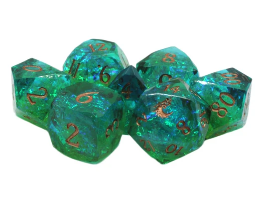 Old School Dice: Sharp Edged 7-Piece Dice Set - Diamond Cut - Coral Reef