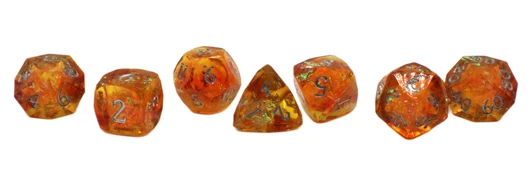 Old School Dice: Sharp Edged 7-Piece Dice Set - Diamond Cut - Marmalade Burst