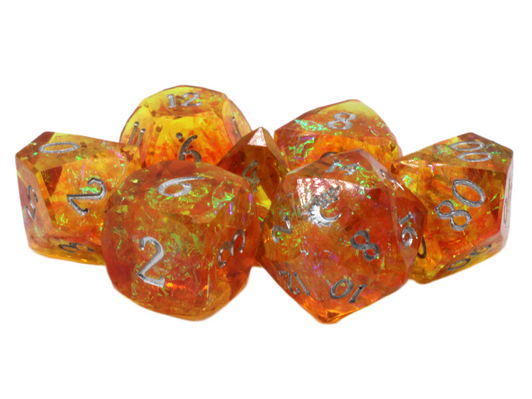 Old School Dice: Sharp Edged 7-Piece Dice Set - Diamond Cut - Marmalade Burst