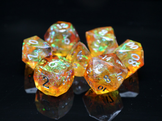 Old School Dice: Sharp Edged 7-Piece Dice Set - Diamond Cut - Marmalade Burst