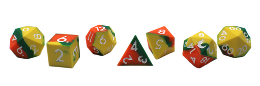Old School Dice: Silicone 7-Piece Sets - Orange, Green & Yellow