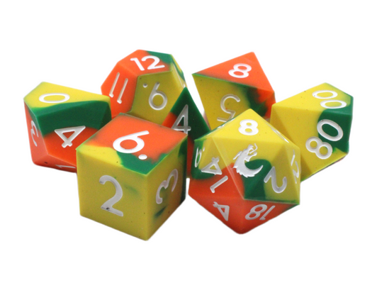 Old School Dice: Silicone 7-Piece Sets - Orange, Green & Yellow