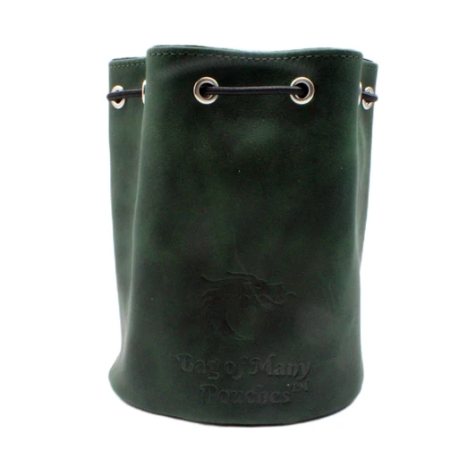 Old School Dice: Ultimate Bag of Many Pouches Dice Bag - Green Leather