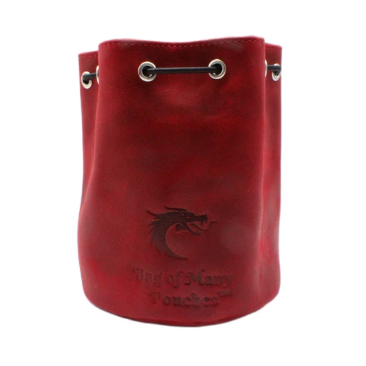 Old School Dice: Ultimate Bag of Many Pouches Dice Bag - Red Leather