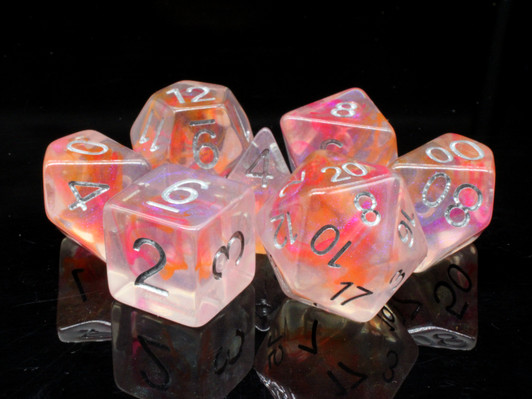 Old School 7 Piece DnD RPG Dice Set: Luminous - Tip Toe Thru The Tulips