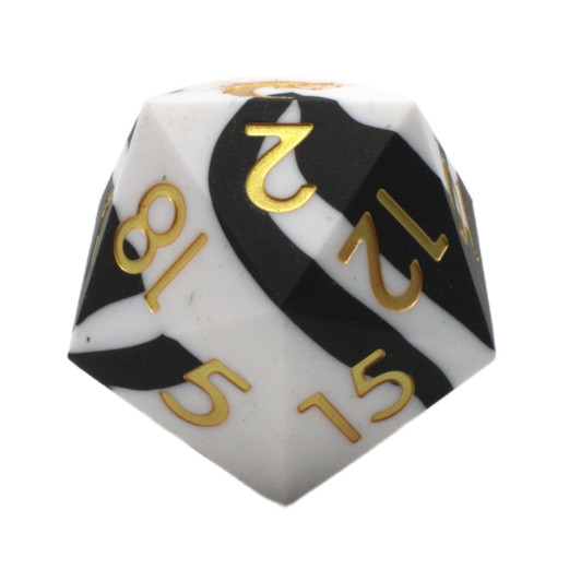 Old School Dice: Silicone 50mm D20 - Black & White w/ Gold