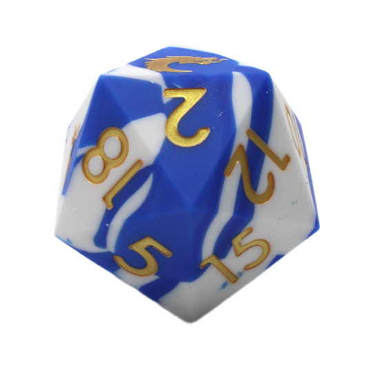 Old School Dice: Silicone 50mm D20 - Blue & White w/ Gold