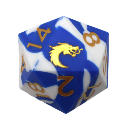 Old School Dice: Silicone 50mm D20 - Blue & White w/ Gold