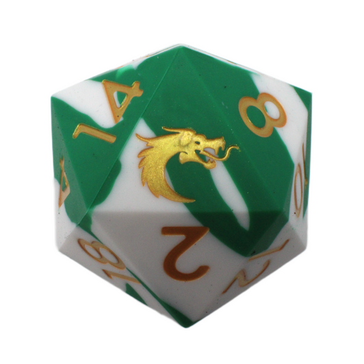 Old School Dice: Silicone 50mm D20 - Green & White w/ Gold