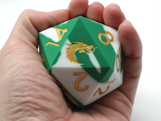 Old School Dice: Silicone 50mm D20 - Green & White w/ Gold