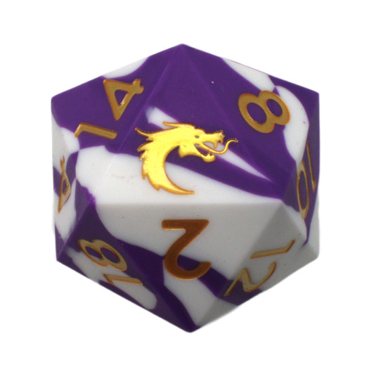 Old School Dice: Silicone 50mm D20 - Purple & White w/ Gold