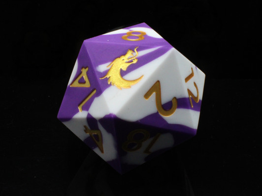 Old School Dice: Silicone 50mm D20 - Purple & White w/ Gold