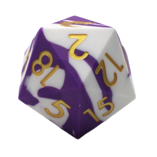 Old School Dice: Silicone 50mm D20 - Purple & White w/ Gold