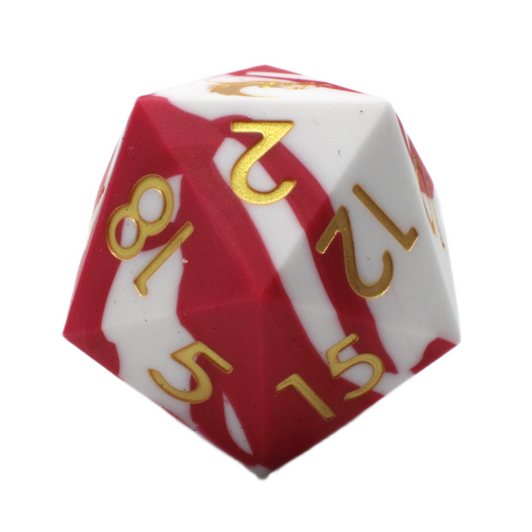 Old School Dice: Silicone 50mm D20 - Red & White w/ Gold