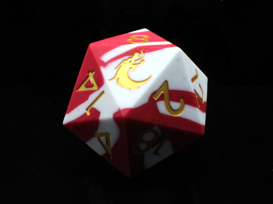 Old School Dice: Silicone 50mm D20 - Red & White w/ Gold