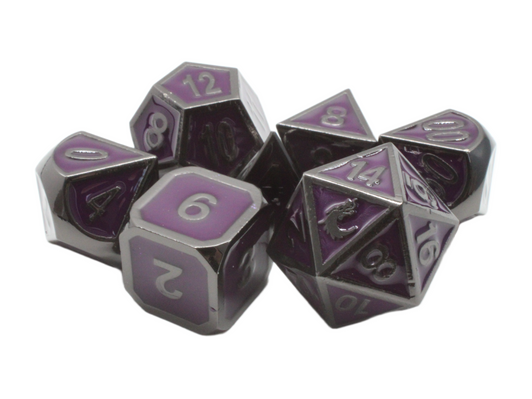 Old School 7 Piece DnD RPG Metal Dice Set: Elven Forged - Purple w/ Black Nickel