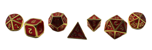 Old School 7 Piece DnD RPG Metal Dice Set: Elven Forged - Red w/ Gold