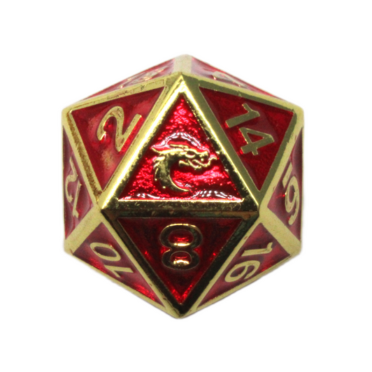 Old School DnD RPG Metal D20: Elven Forged - Red w/ Gold