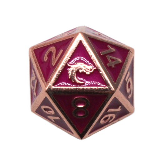 Old School DnD RPG Metal D20: Elven Forged - Fuchsia w/ Copper