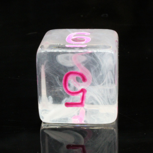 Old School 7 Piece DnD RPG Dice Set: Odyssey - White Swirl w/ Pink