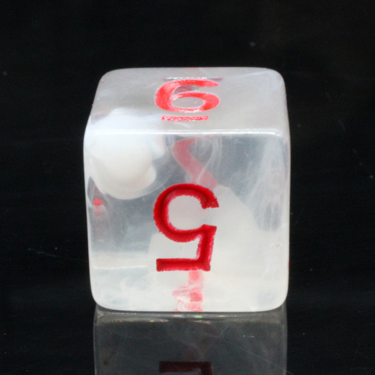 Old School 7 Piece DnD RPG Dice Set: Odyssey - White Swirl w/ Red