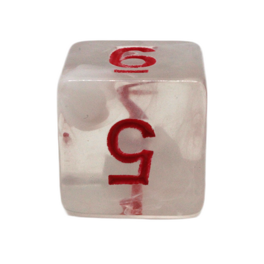Old School 7 Piece DnD RPG Dice Set: Odyssey - White Swirl w/ Red