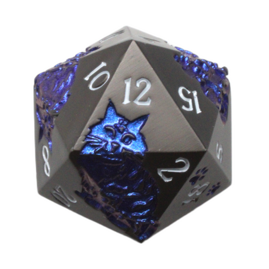Old School 7 Piece DnD RPG Metal Dice Set: Nine Lives - Matte Black w/ Blue