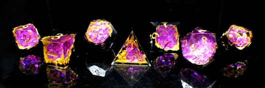 Old School Dice: Sharp Edged 7-Piece Dice Set - Geode - Amethyst w/ Black