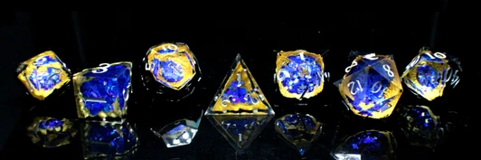 Old School Dice: Sharp Edged 7-Piece Dice Set - Geode - Blue Crystal w/ Black