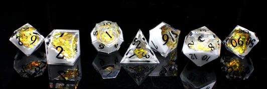 Old School Dice: Sharp Edged 7-Piece Dice Set - Geode - Gold w/ White