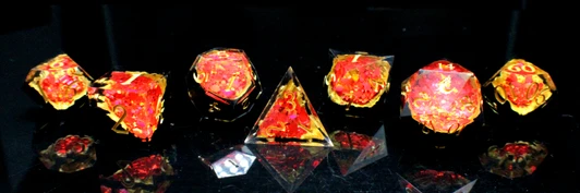 Old School Dice: Sharp Edged 7-Piece Dice Set - Geode - Red Ruby w/ Black