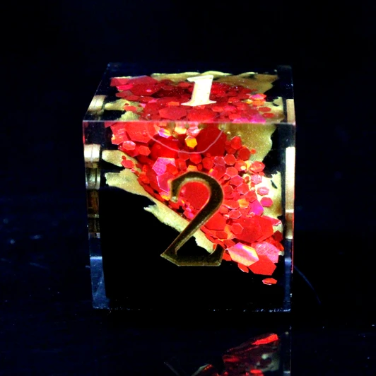 Old School Dice: Sharp Edged 7-Piece Dice Set - Geode - Red Ruby w/ Black