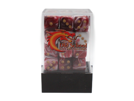 Old School 36ct 12mm D6 Dice Set: Vorpal - Blood Red & White w/ Gold