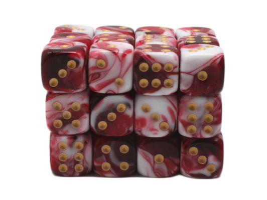 Old School 36ct 12mm D6 Dice Set: Vorpal - Blood Red & White w/ Gold