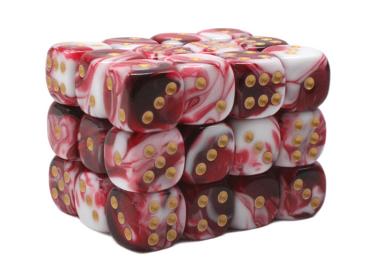Old School 36ct 12mm D6 Dice Set: Vorpal - Blood Red & White w/ Gold