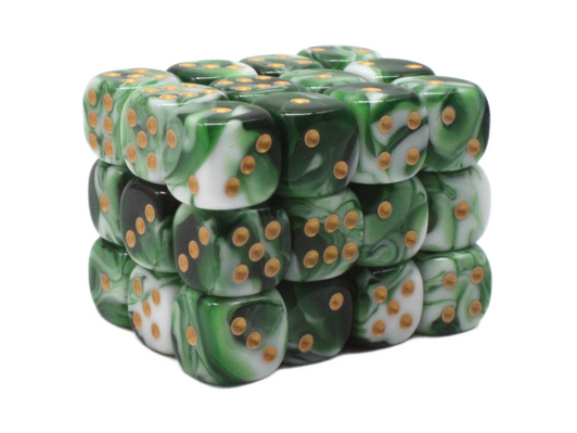 Old School 36ct 12mm D6 Dice Set: Vorpal - Green & White w/ Gold