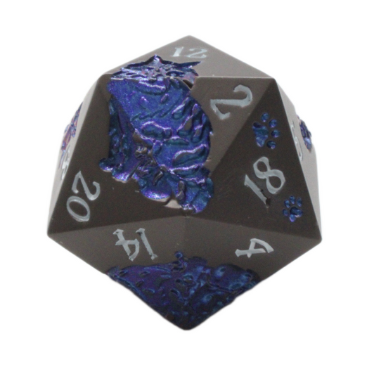 Old School DnD RPG Metal D20: Nine Lives - Matte Black w/ Blue