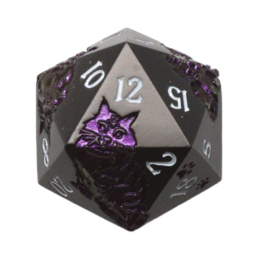 Old School DnD RPG Metal D20: Nine Lives - Matte Black w/ Purple