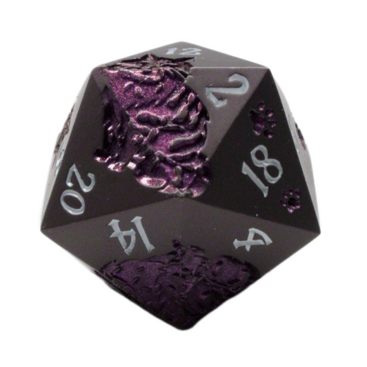 Old School DnD RPG Metal D20: Nine Lives - Matte Black w/ Purple