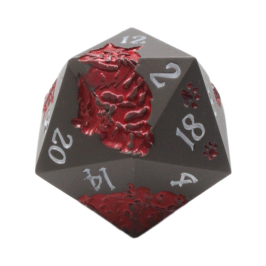 Old School DnD RPG Metal D20: Nine Lives - Matte Black w/ Red
