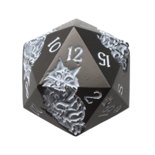Old School DnD RPG Metal D20: Nine Lives - Matte Black w/ White