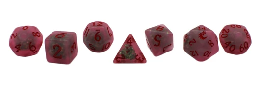 Old School Dice 7-Piece RPG Dice Set: Infused - Frosted Firefly - Red Rose Bed